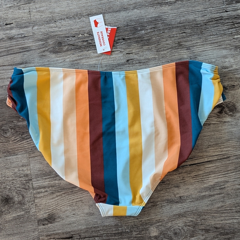 Joe Fresh - Bikini Bottom Moderate Coverage Colorful Retro Stripes Ruched - Picture 2 of 7